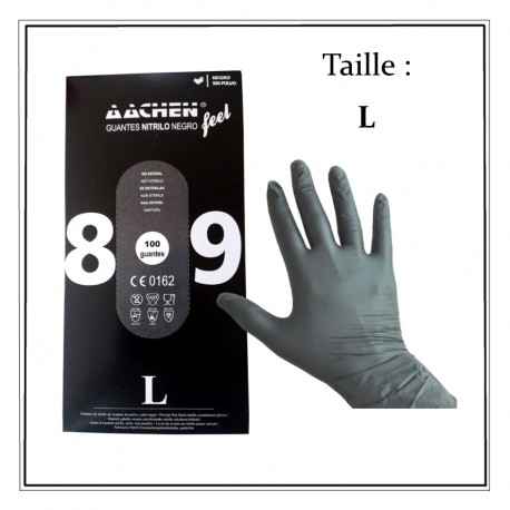 Gants nitrile jetables noirs non poudres T7-8 boite de 100 - taille M