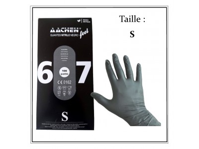 Boite de 100 Gants Nitrile NOIR Non Poudrés résistants Taille S