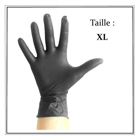 Boite de 100 Gants Nitrile NOIR Non Poudrés résistants Taille XL